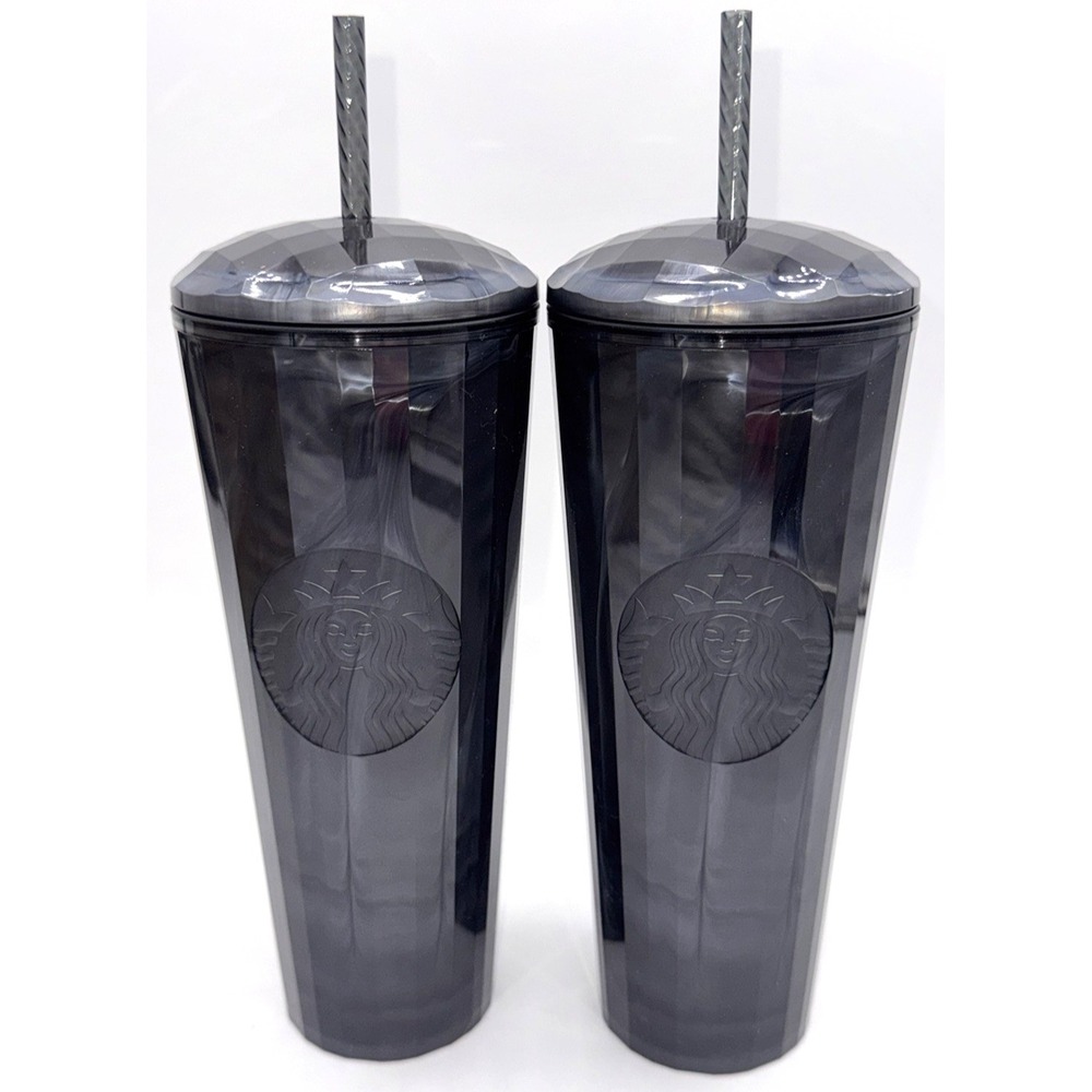 2 Starbucks Iridescent Black Pearl Marbled Cold Tumbler Dome Cup Venti 24 oz NEW